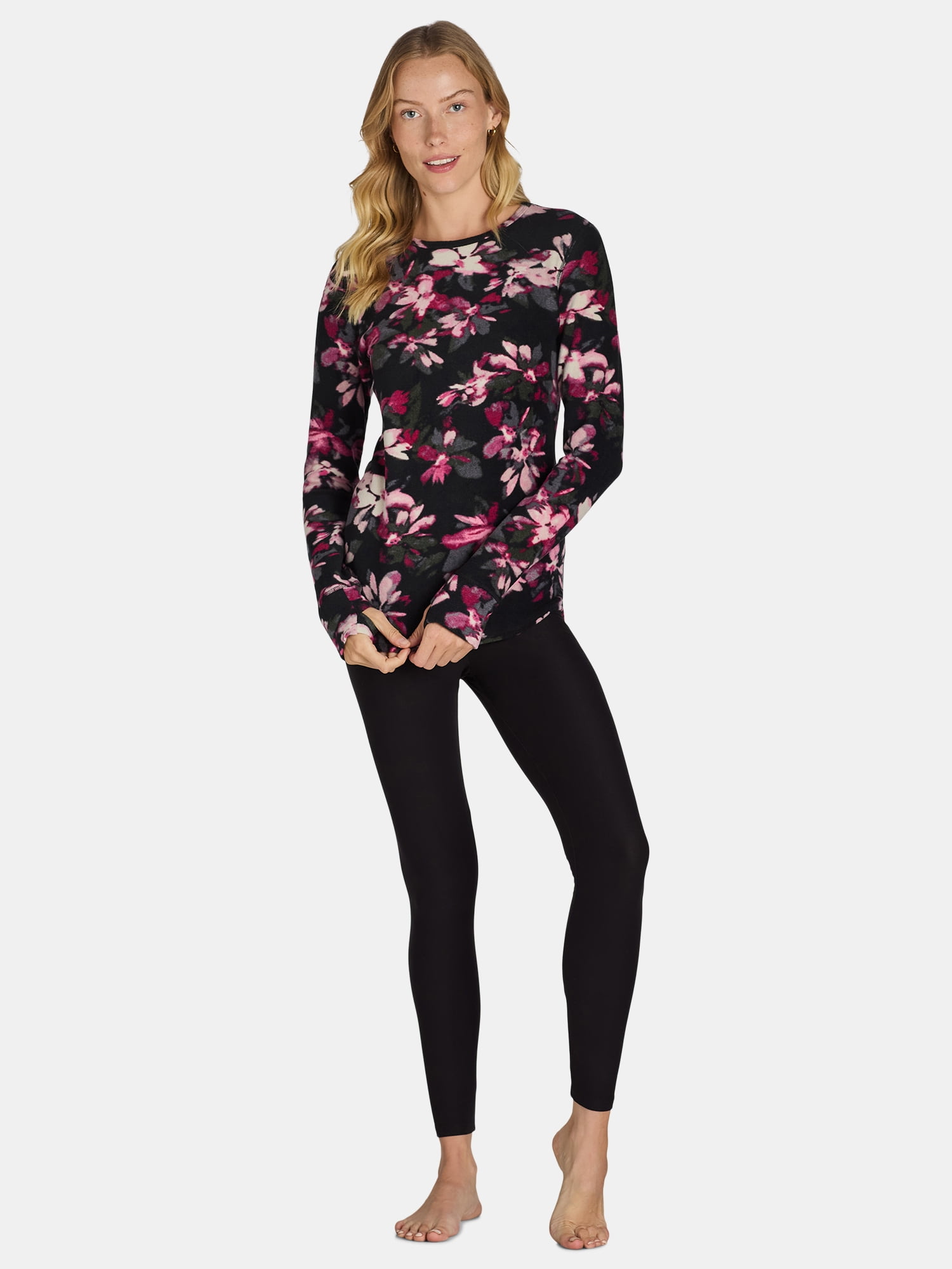 ClimateRight by Cuddl Duds Women's Warm Stretch Fleece Long Sleeve Crew Neck Thermal Base Layer Top, Sizes XS to 4X