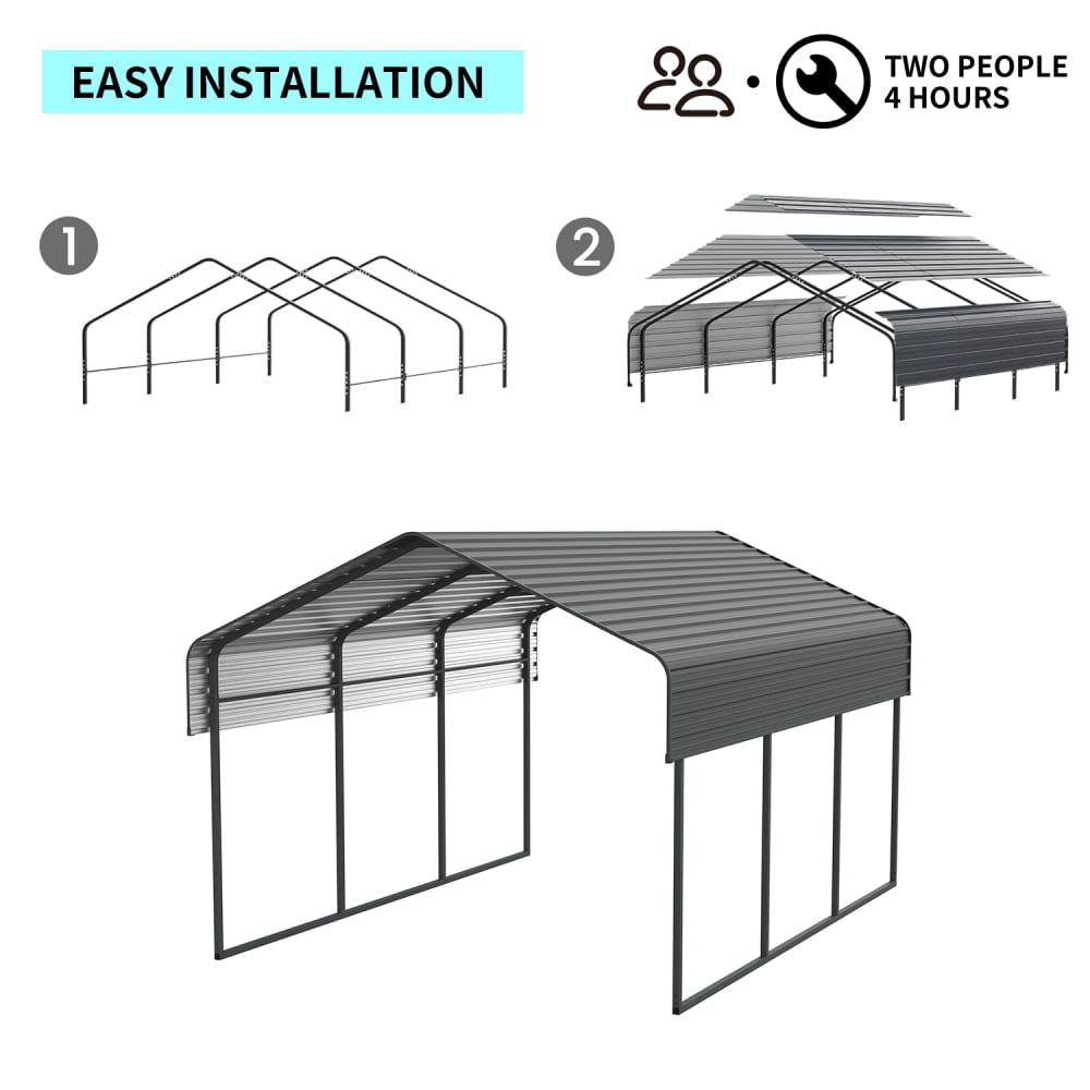 NOBOLEA Metal Carport, Heavy-Duty Steel Car Canopy with Reinforced Frame, Weather-Resistant Outdoor Shelter for Cars, Boats, and Equipment, Grey