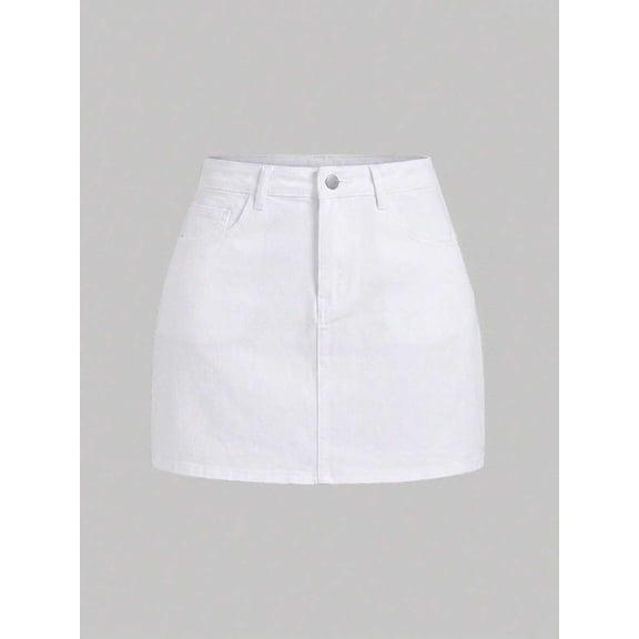 Womens White Mini Denim Skirt, A-Line Casual Style