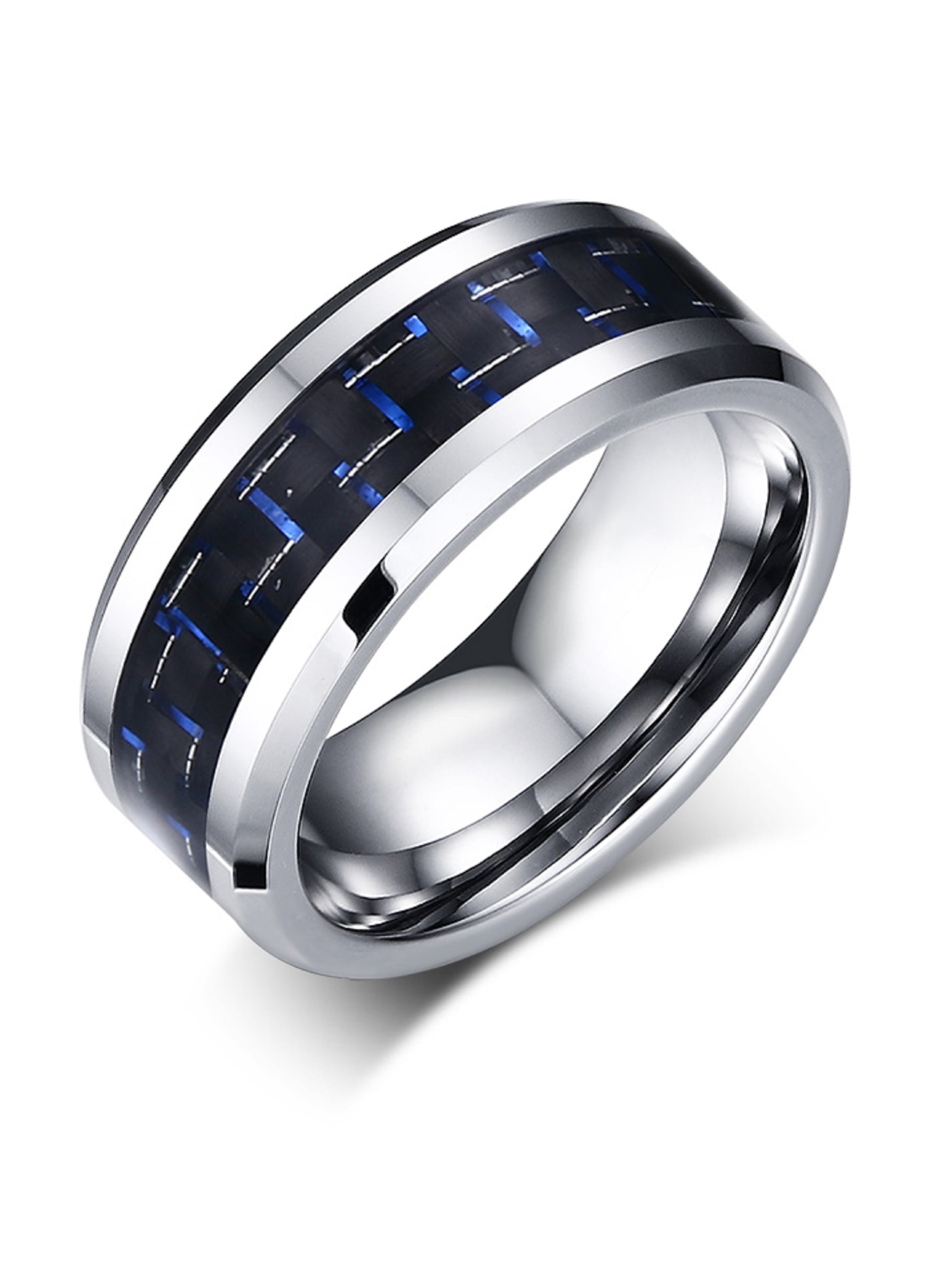 Blue Tungsten Carbide Wedding Band Ring Men Or Women