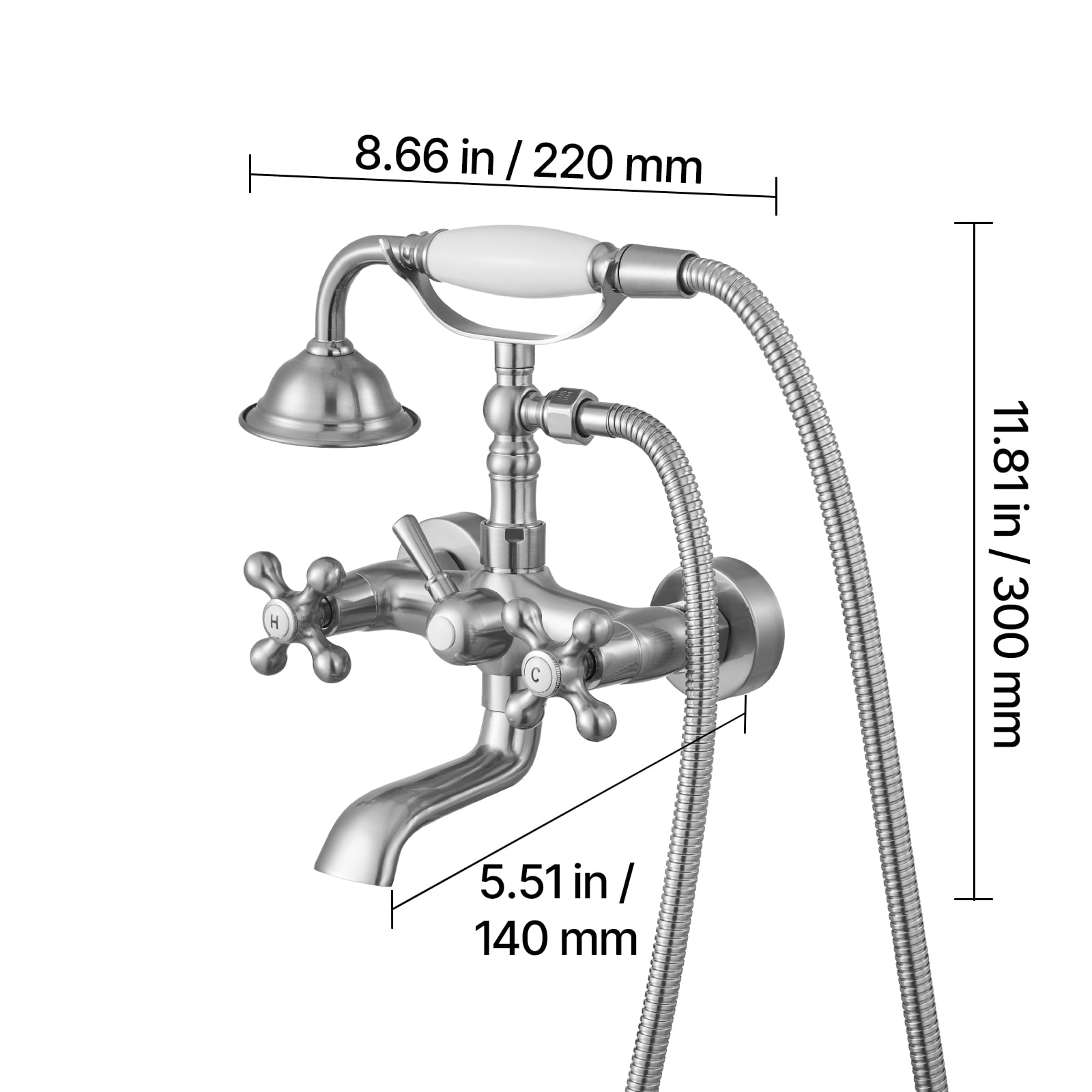 VEVOR Clawfoot Tub Faucet, Wall Mount Bathtub Faucets with Handheld Shower, Vintage Brushed Nickel Clawfoot Tub Filler Faucet Shower Kit with Adjustable Swing Arms & 360° Rotation Spout for Bathtubs