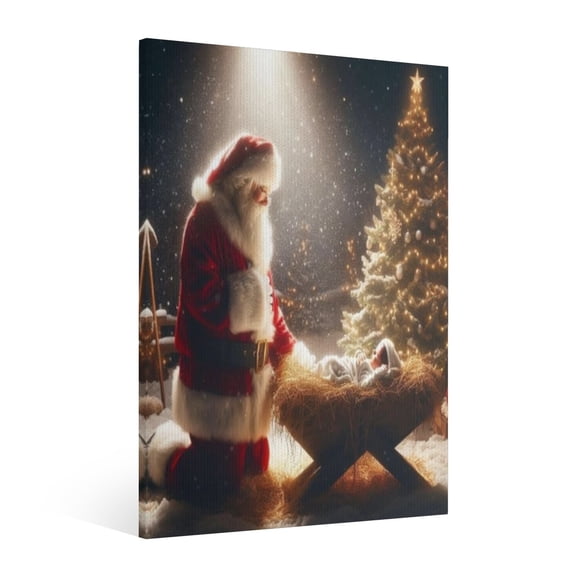  Vintage Christmas Santa Claus and the Birth of Jesus Wall Art Paint - Retro Xmas Festive Winter Holiday Christmas Wall Decor Canvas for Living Room Kitchen Bathroom Home Bedroom Decor Framed