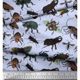 thumbnail image 2 of Soimoi Blue Rayon Crepe Fabric Beetle & Honey Bee Insects Decor Fabric Printed BTY 46 Inch Wide, 2 of 3