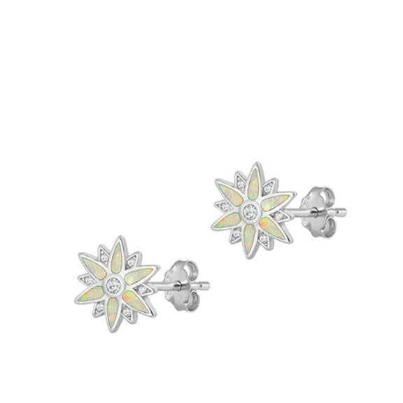 Sterling Silver Snowflake White Simulated Opal Clear Cubic Zirconia Star Earrings Jewelry Female