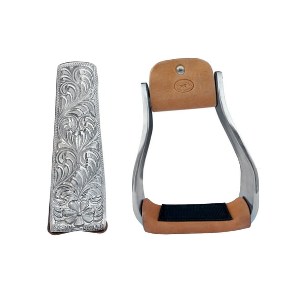 Horse Saddle Angled Offset Stirrups Engraved Aluminum Western Leather 51194