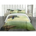 thumbnail image 2 of Ambesonne Caribbean Quilted Coverlet 3 Pcs, Palm Tree Rocky Shore, Queen Size, Almond Green Pale Yellow, 2 of 4