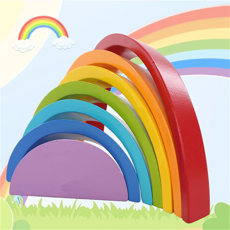 7 Colors Child Kids Wooden Stacking Rainbow Shape Educational Toy Christmas Gift