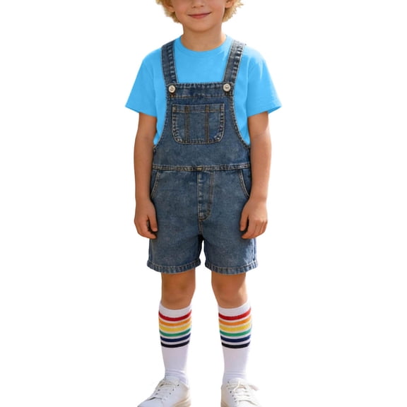 Cethrio Boys Cotton Outfit Sets, Short Sleeve 3 Piece Summer T-shirts Overalls and Socks Set Blue Size 10-12