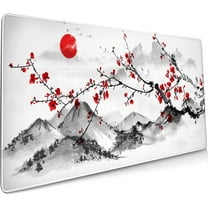 Extended Large Gaming Mouse Pad 35.4 X 15.7 Inch XXL Full Desk Japanese Art Style Cherry Blossom & Sakura Mousepad Non-Slip Rubber Base Big Keyboard Mat with Stitched Edges for Home Office