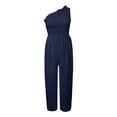 thumbnail image 3 of WREESH Womens Business Casual Jumpsuit Fashion Solid Single Shoulder Strap Sleeveless Packets Jumpsuit Navy, 3 of 6