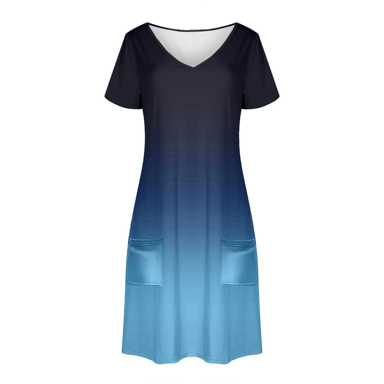 WRKEKC Summer Casual Dresses for Women, Womens Plus Size T-Shirt Dresses, Womens  Loose Fitting Dresses,Women's Fashion Summer Solid Color Short-Sleeve  V-Neck Casual Dress - Walmart.com