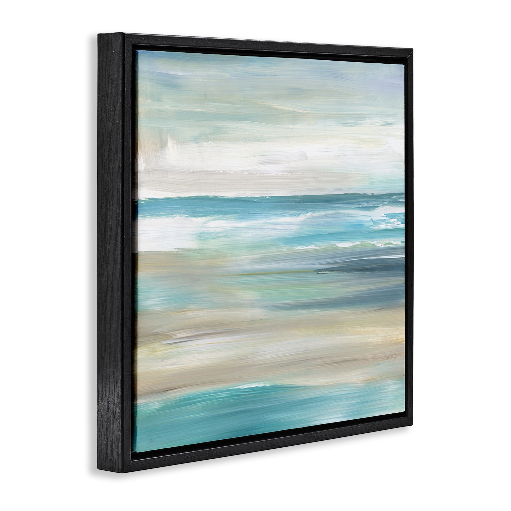 Stupell Industries Abstract Beach Sand Ocean Waves Nature Painting Black Floater Framed Canvas Art Print Wall Art, 18 x 18