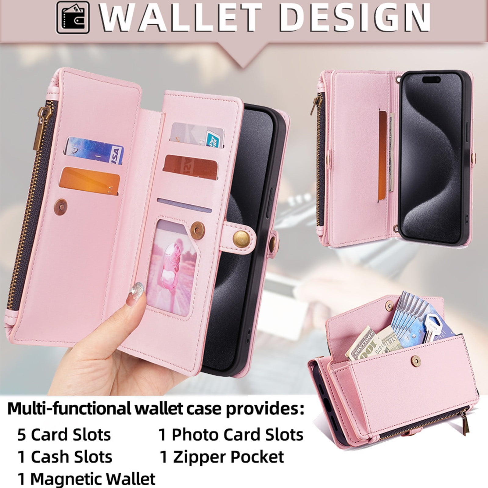 Case For IPhone 16/16 Pro/16 Plus/16 Pro Max, Leather Flip Card Holding Cover Portable Crossbody Strap Cell Phone Case