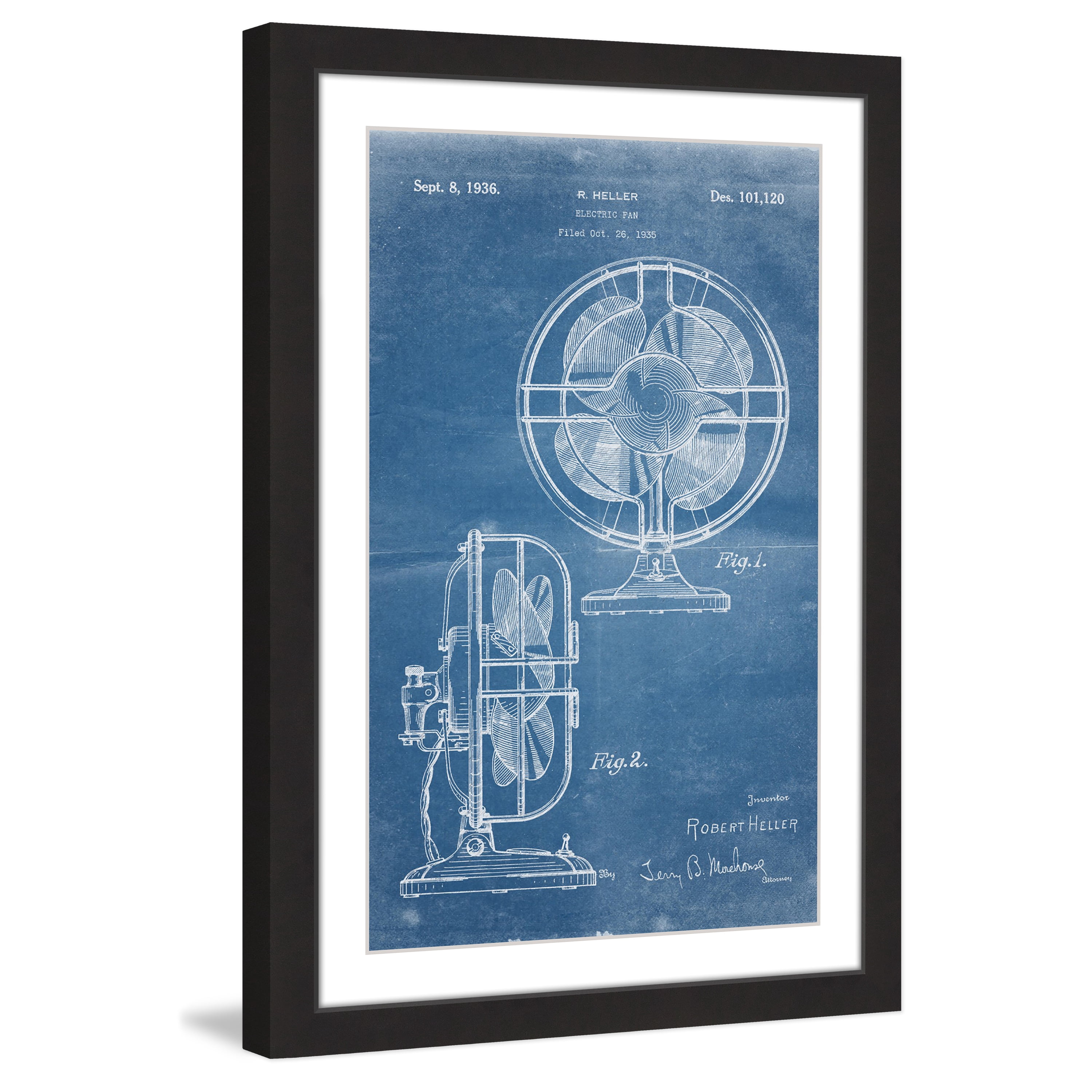 "Electric Fan 1935 Blueprint" Framed Painting Art Print, 24" x 1.5"