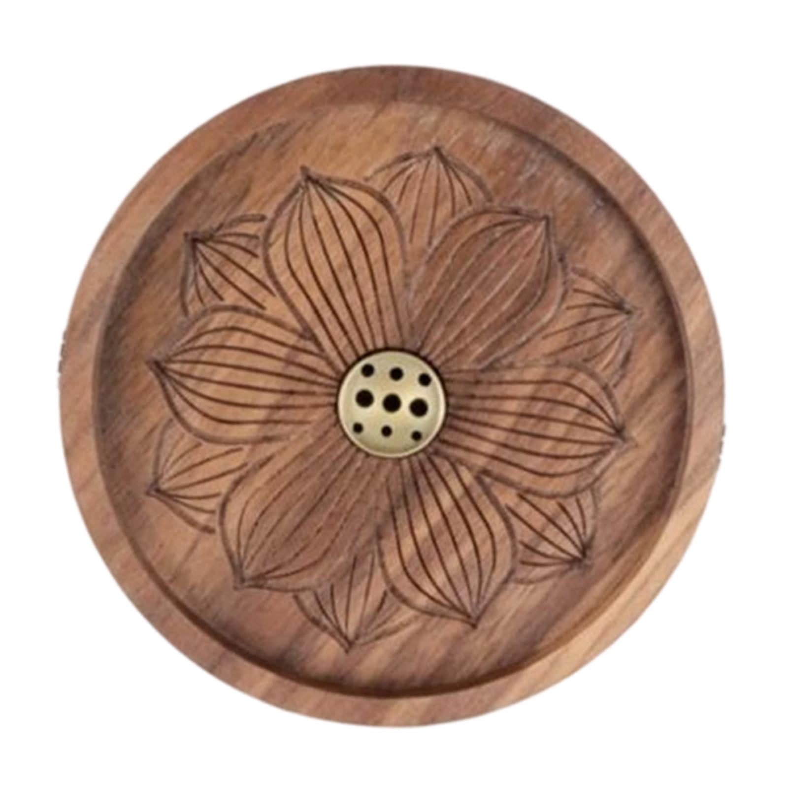 WLPZXP Incense Holder Decorative Wood Tray Round Ornament for Office SPA Meditation 12cm
