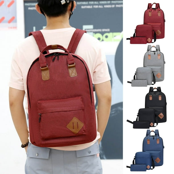 Juego de mochila de 3 piezas con puerto USB - Mochila de viaje de gran capacidad, bandolera y tote para uso universitario, empresarial y al aire libre