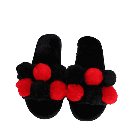

House Slippers For Women Womens House Slippers Plush Cotton Slippers Color Fur Ball Slippers Women s Casual Home Flat Flip Flops Black