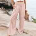 thumbnail image 2 of vigerkar Women Summer High Waisted Cotton Linen Palazzo Pants Wide Leg Long Lounge Pant Trousers with Pocket Pink, S, 2 of 9