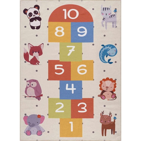 BoutiqueRugs Lundy Colorful Alphabet Rug - Educational Carpet for Kids, Toddler Room, Nursery, Playroom, Classroom- Machine Washable - Blue, Red - 7'10" x 10'2"