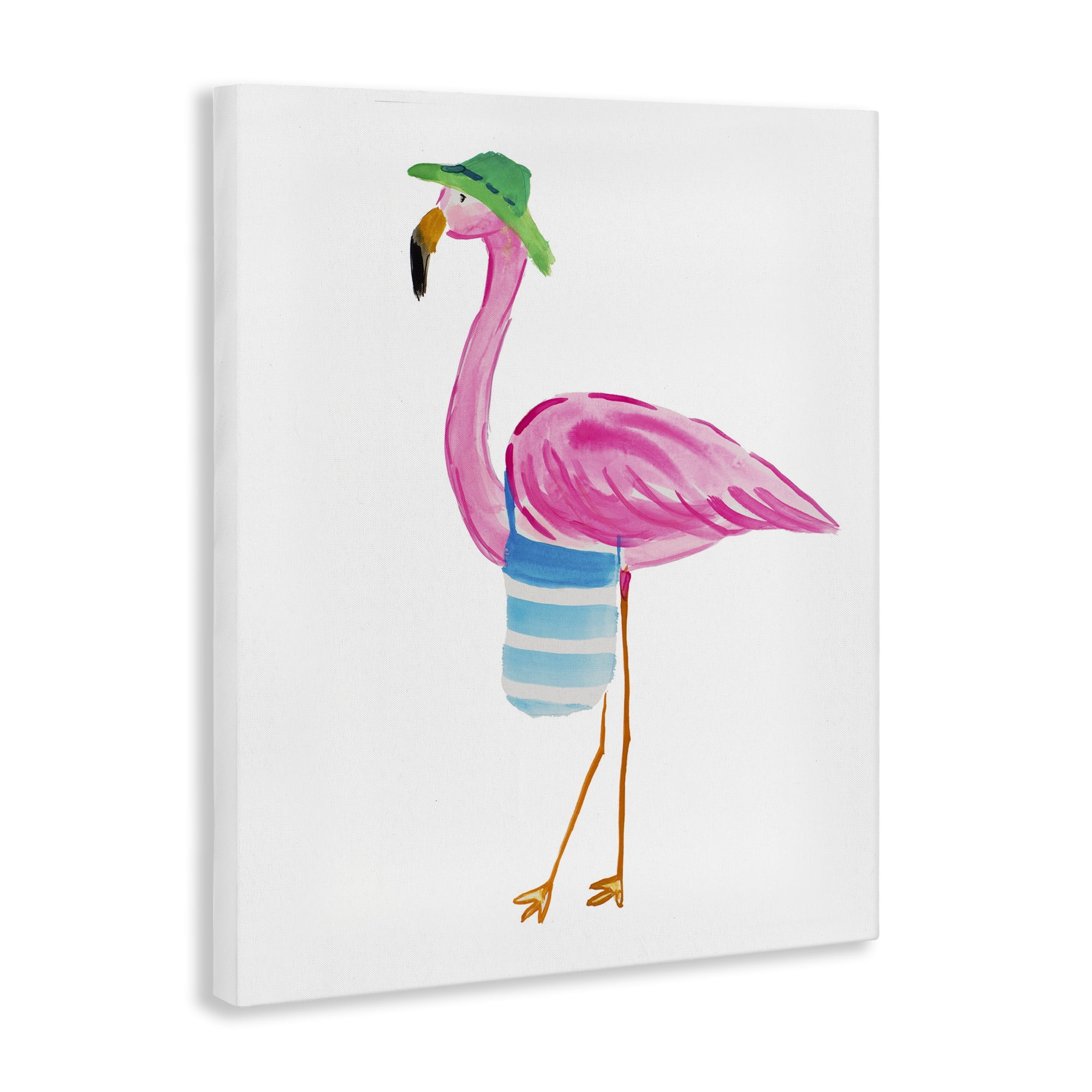 Stupell Industries Flamingo with Beach Tote Animals & Insects Painting Gallery Wrapped Canvas Art Print Wall Art, 36 x 48