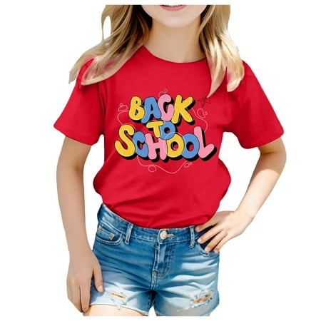 

Girls Shirts 5T Kids School Season Back To School Season Printed Casual Short Sleeve Top T Shirt Teacher Shirts Tee Red-D 160