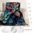 thumbnail image 5 of Teal Red Ombre Succulent Blanket Soft Cozy Warm Throw Blanket for Couch, Plush Fuzzy Flannel Fleece Blankets for Sofa, Abstract Art Botanical Bed Blankets Lightweight Gifts for Women, 50"x60", 5 of 9
