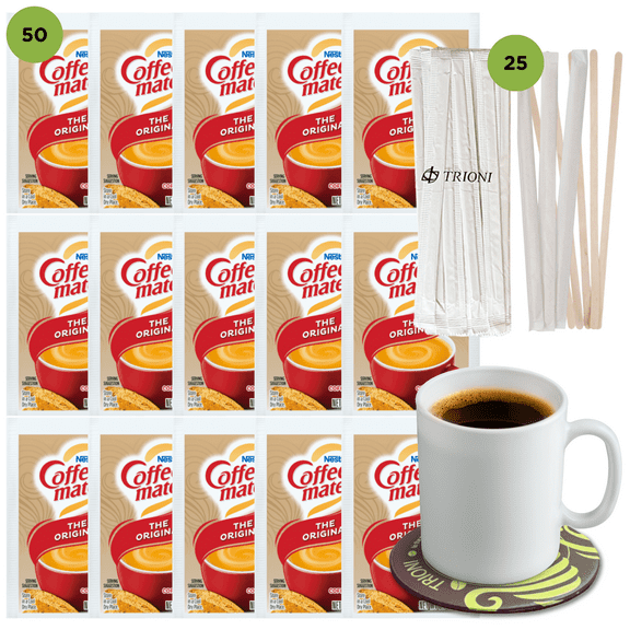 Coffee Mate Coffee Creamer Powder Packets - 75ct - Individual Coffee Creamers Powdered & TRIONI Stirrers