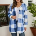 thumbnail image 2 of Luwomo Womens' Jackets Fall and Winter Fashion Hooded Long Sleeve Plaid Loose Fit Coat Blouses Blue,L, 2 of 4