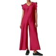 thumbnail image 1 of Mono sin mangas para mujer con pantalones anchos y mangas con volantes - Mezcla de lino, vestido para el trabajo, negocios, bailes y cócteles, 1 of 5