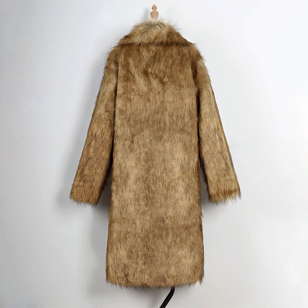 YJKIS Men Long Faux Fur Coat Fluffy Fur Collar Luxury Outerwear