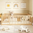 thumbnail image 2 of Bellemave Twin Montessori Bed Frame, Wood Twin Size Floor Bed with High Fence Rails, Twin Beds Frame for Bedroom Playroom (Natural), 2 of 7