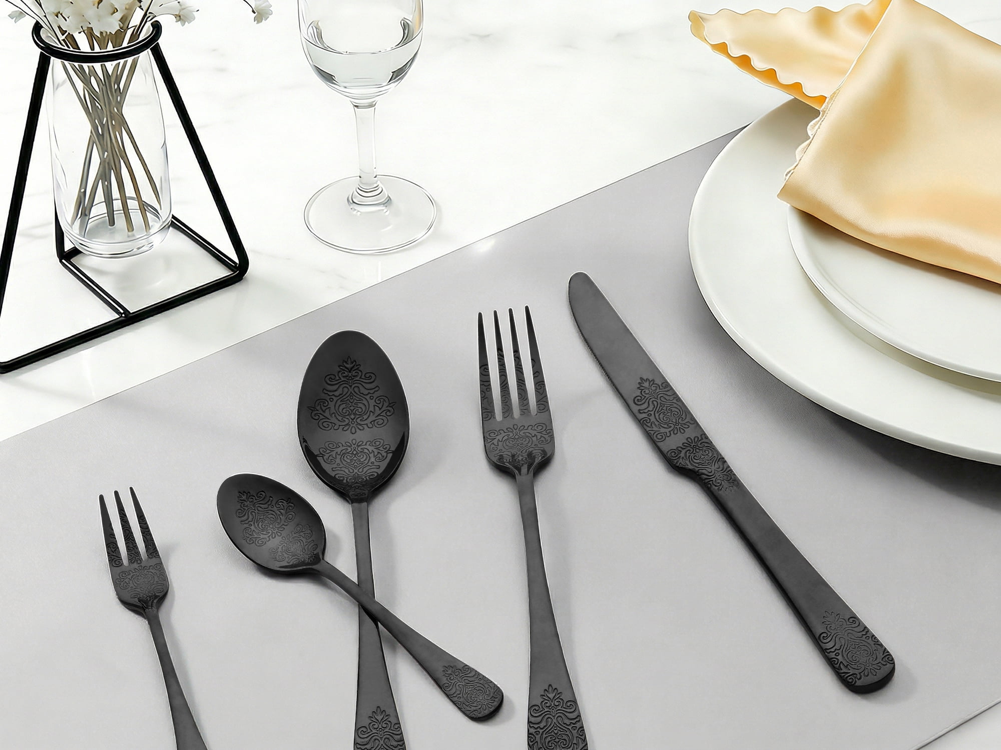 Unique Bargains 30 Pieces Modern Stainless Steel Silverware Set for 6 Black