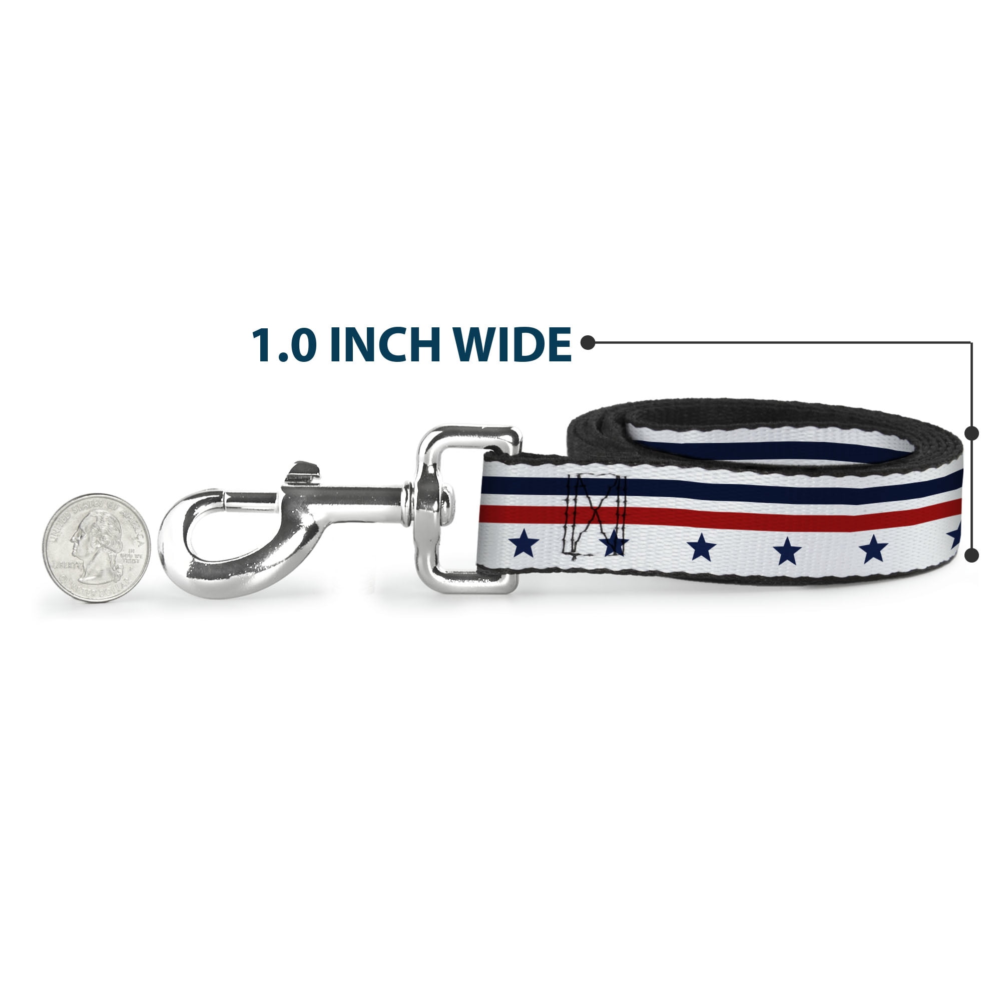 Buckle-Down Pet Leash, Dog Leash, Americana Stars Stripes White Blue Red, 6 Feet Long 1.0 Inch Wide