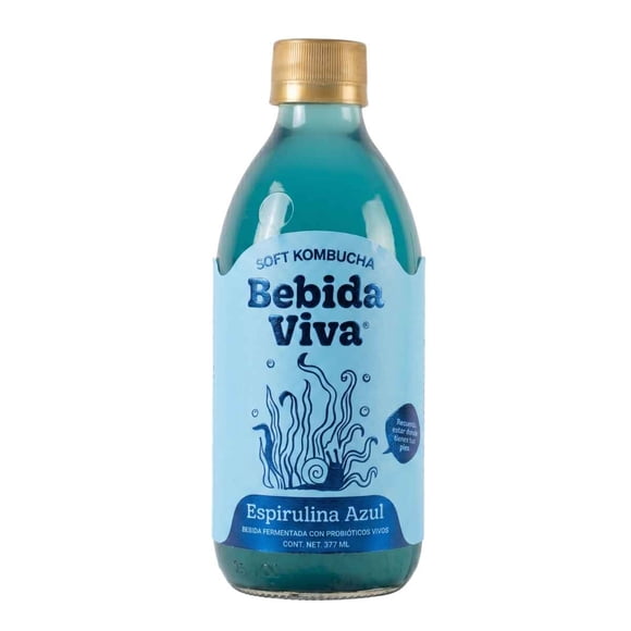 Bebida Kombucha con probióticos vivos espirulina azul 377 ml
