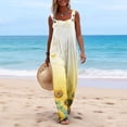 thumbnail image 4 of Women's Summer Boho Casual Jumpsuits Wide Leg Overalls Floral Print Baggy Rompers with Pockets Yellow S, 4 of 5