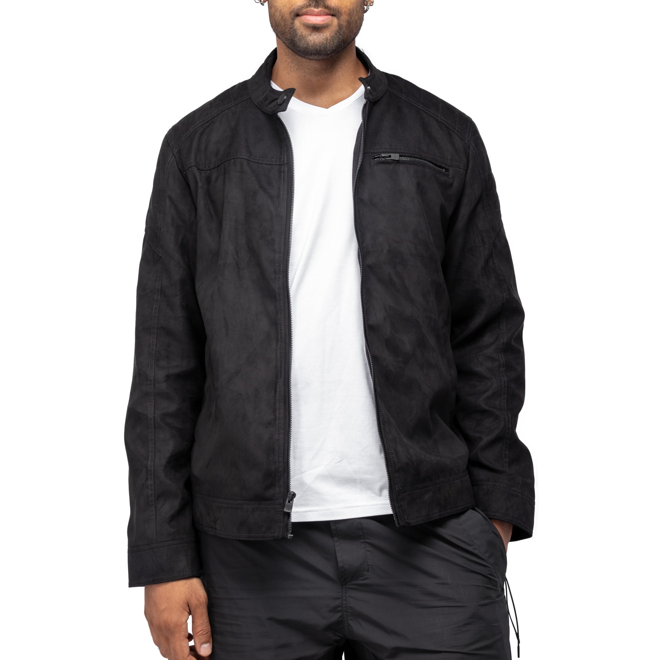 X RAY Jeans Mens Faux Suede Jacket Quilted Sleeves with Faux Shearling Lining, Black, 2XL X RAY Jeans Mens Faux Suede Jacket Quilted Sleeves with Faux Shearling Lining, Black, 2XL