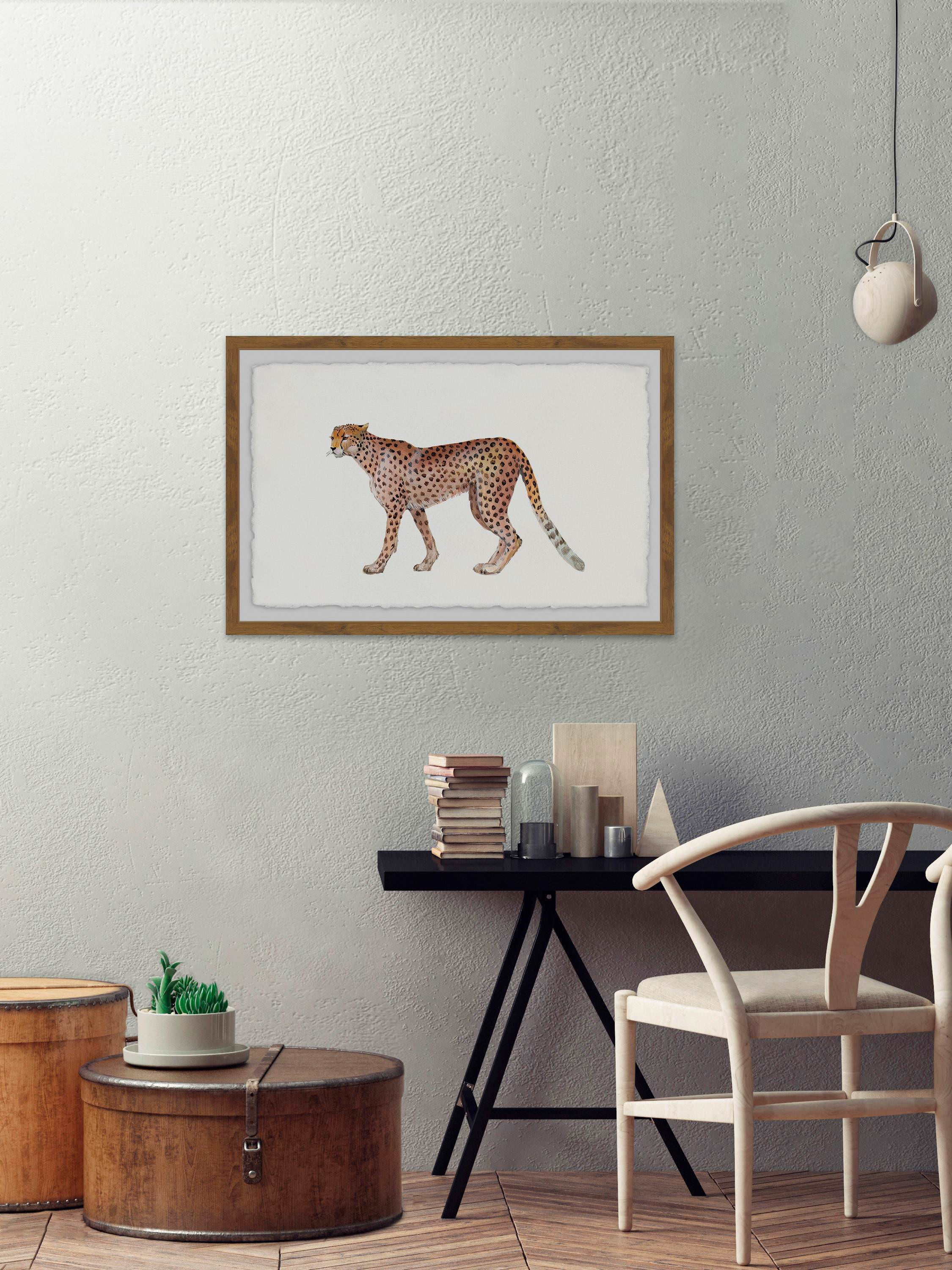 Walking Cheetah Framed Painting Art Print, 24.00" x 1.50"
