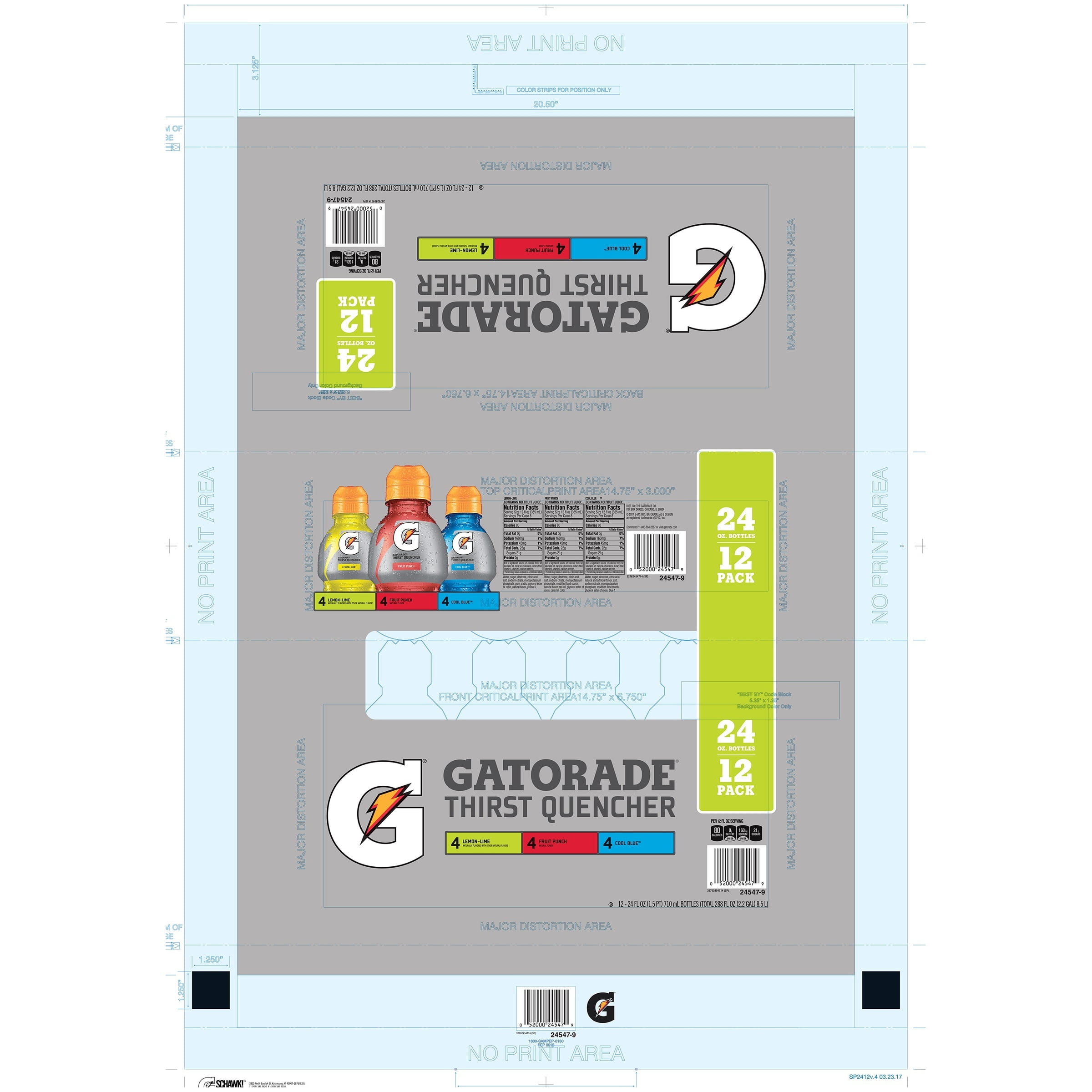 Gatorade® Lemon-Lime, Fruit Punch & Cool Blue™ Thirst Quencher Variety Pack 12-24 fl. oz. Bottles