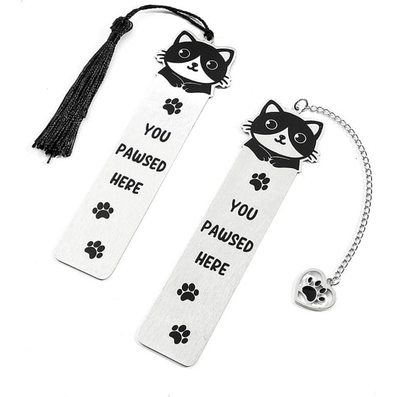 2pcs Cat Bookmark Cat Gifts for Cat Lovers, Book Marks for Reading Women, You Pawsed Here Cute Cat Book Accessories for Reading Lovers, Book Lover Bookish Gift