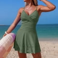 thumbnail image 6 of Mceream Women Solid Color Backless Strap Bikini Swimsuit Bikini Color Blocking Off-Shoulder Set Army Green L, 6 of 8
