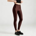 thumbnail image 3 of Hurxie Women's Shiny Satin Glossy High Waist Sport Fitness Training Yoga Pants Solid Tights Legging Brown,Free Size, 3 of 6