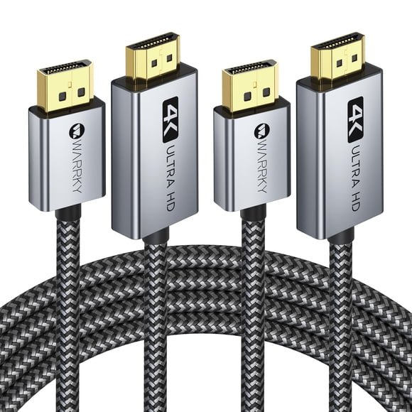 Adaptador de cable DisplayPort a HDMI 4K, 6 pies, paquete de 2 unidades, Warrky