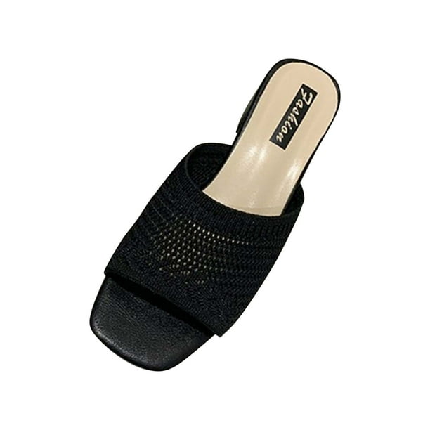 Amzcrzy Zapatos de mujer,Zapatos de mujer,Zapatillas de mujer, Sandalias de tacón grueso acanaladas para mujer, elegantes sandalias tipo mule de tela blanca. Sandalias Mujer Zapatillas De Casa