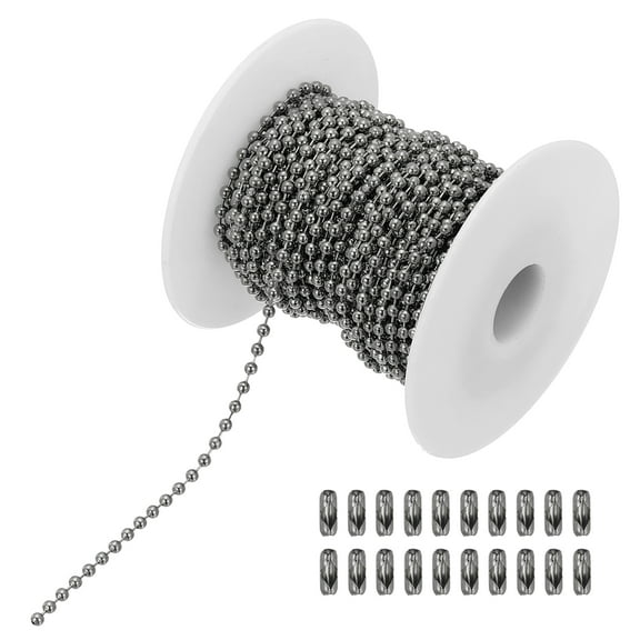Uxcell 10m Beaded Ball Chain, 2mm Stainless Steel Pull Chain Extension with Connectors