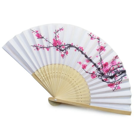 

Summer Chinese Style Female Dancing Fan Delicate Elegant Plum Blossom Flower Printed Hand-held Folding Hand Fans Birthday Gift Home Wedding Ornament