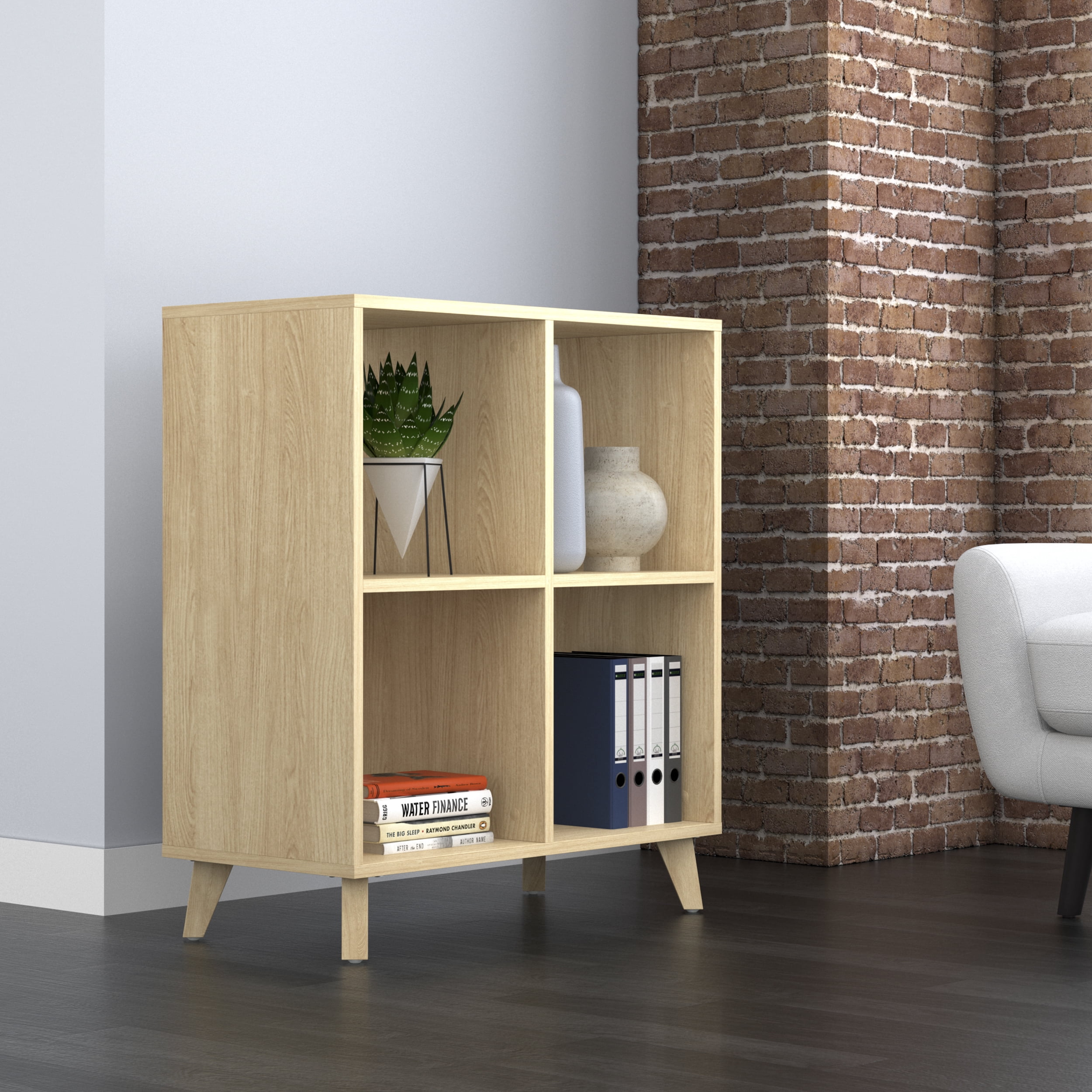 HON Basyx Commercial-Grade 36" High Modern Cube Bookcase, Real Wood Feet, Teak (BSXCUBELTT)