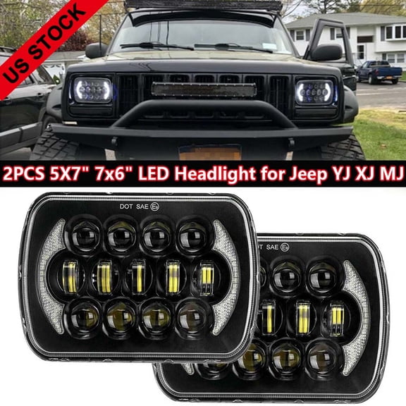 2PCS For Chevy G10 G20 G30 Van 1978-1995 DOT 5x7" 7x6 inch Rectange LED Headlight