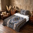 thumbnail image 3 of Manfei Tribal Geometric Aztec Twin Sheets, Southwest Bohemian Bedding, Brown and Blue, Black Reversible 3 Pieces1 Flat Sheet + 1 Fitted Sheet + 1 Pillowcase, 3 of 6