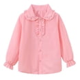 thumbnail image 3 of Posijego Girls Dress Shirts Ruffled Button down Long Sleeve Shirts School Uniform Tops Collared Formal Shirts 2-13 Years, 3 of 9