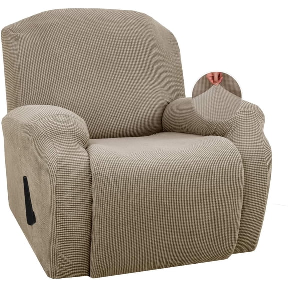 Recliner Slipcover Stretch Recliner Chair Cover, Leisure Jacquard Single Seat Sofa Slipcover Armchair Covers Anti-Slip Recliner Cover For Recliner Armchair-Khaki
